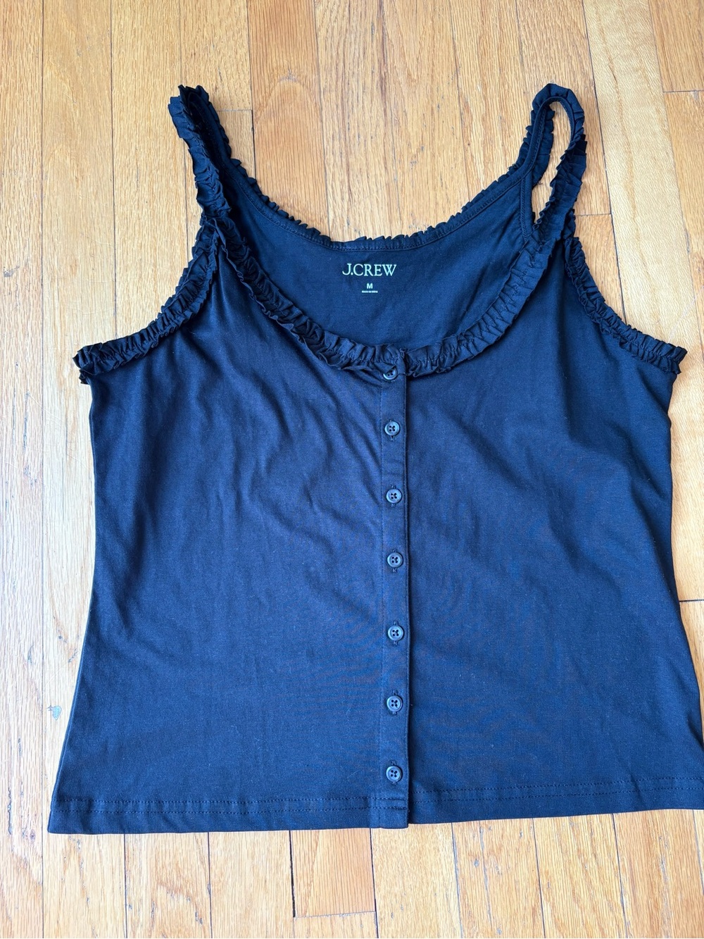 J.Crew Black Ruffle-Trim Button Front Tank